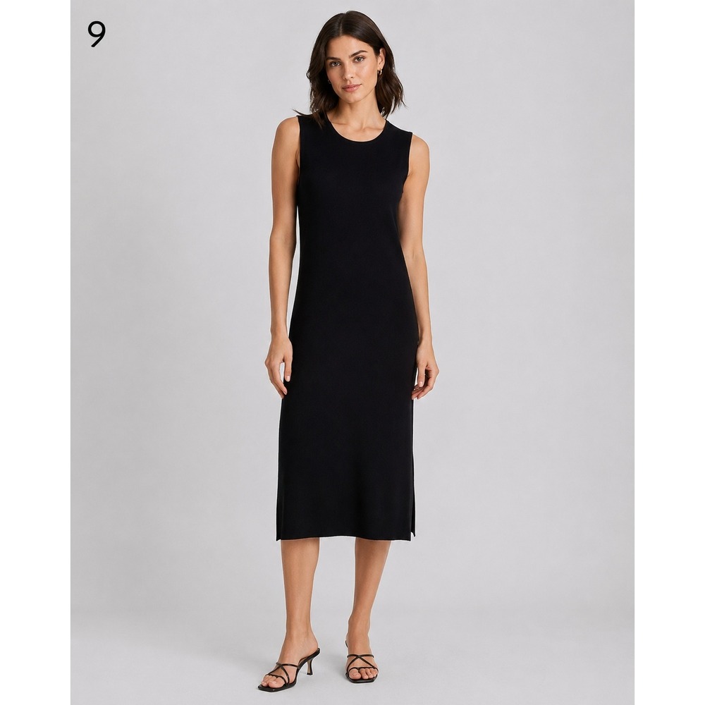 Misook Minimalist Knit Sleeveless Dress Womens Medium Black‎ Side Slit
